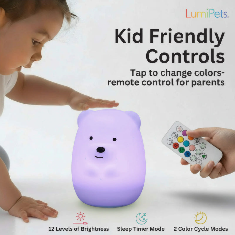 LUMIPETS®: BENNY THE BEAR - CHILDREN'S TOUCH NIGHT LIGHT WITH REMOTE