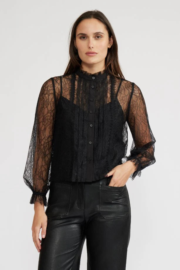 LUCY PARIS: LIZETTE LONG SLEEVE LACE TOP - BLACK