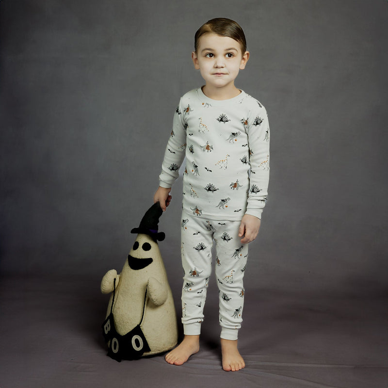 PETIT LEM: DINOSCARIES GLOW IN THE DARK PJ SET - LUNAR GREY