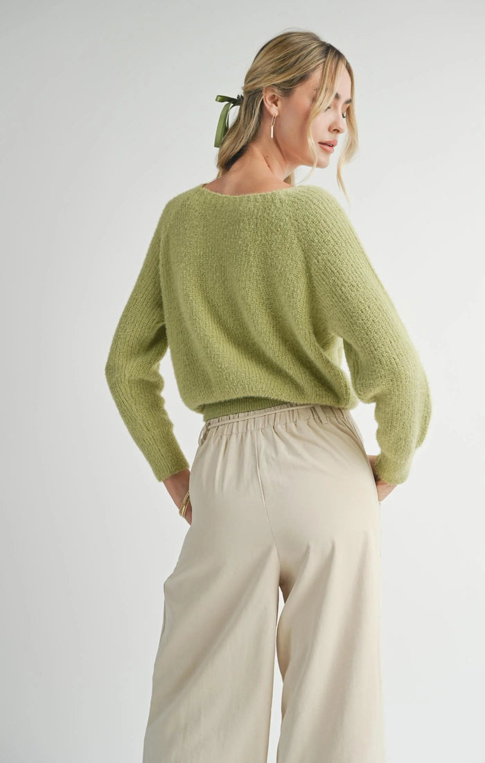 SADIE & SAGE: LYDIA FUZZY SWEATER - AVOCADO