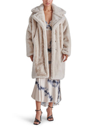 STEVE MADDEN: EMERY LONG FAUX FUR COAT - BEIGE