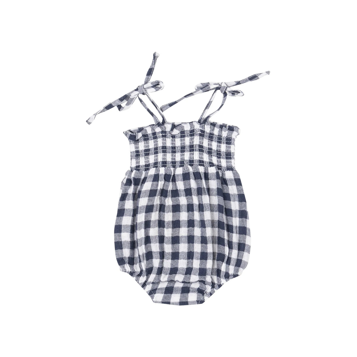 ANGEL DEAR: TIE STRAP SMOCKED BUBBLE - GINGHAM NAVY