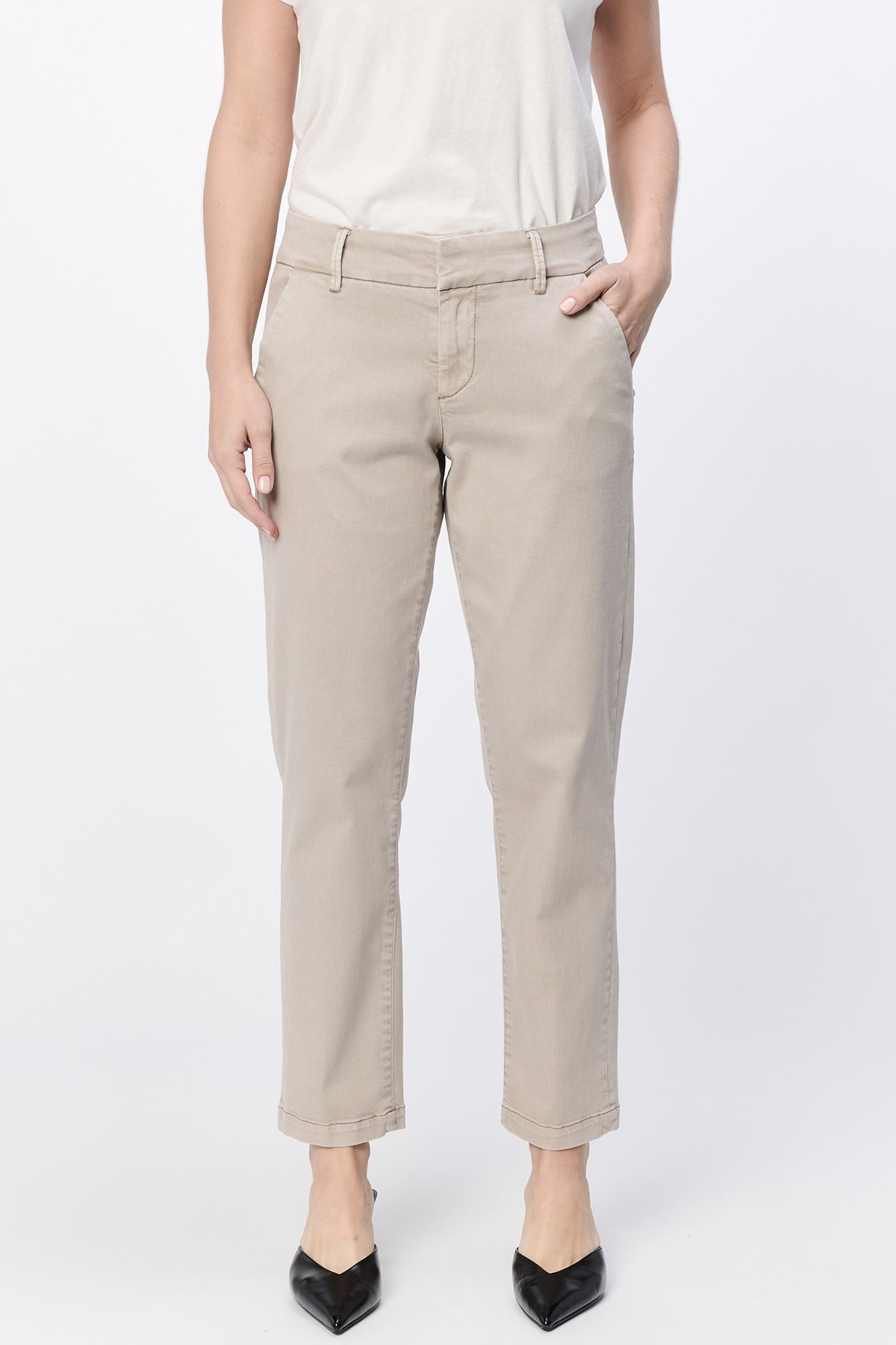 DEAR JOHN: HAMPTON MID RISE TROUSER ANKLE PANT - STONE