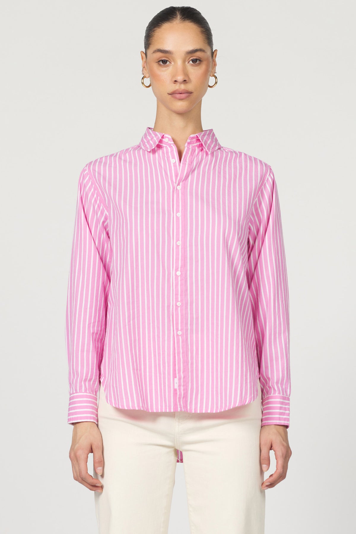 DEAR JOHN: LOLITA COLLARED LONG SLEEVE BUTTON-UP - ROSEWOOD STRIPE