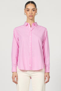 DEAR JOHN: LOLITA COLLARED LONG SLEEVE BUTTON-UP - ROSEWOOD STRIPE
