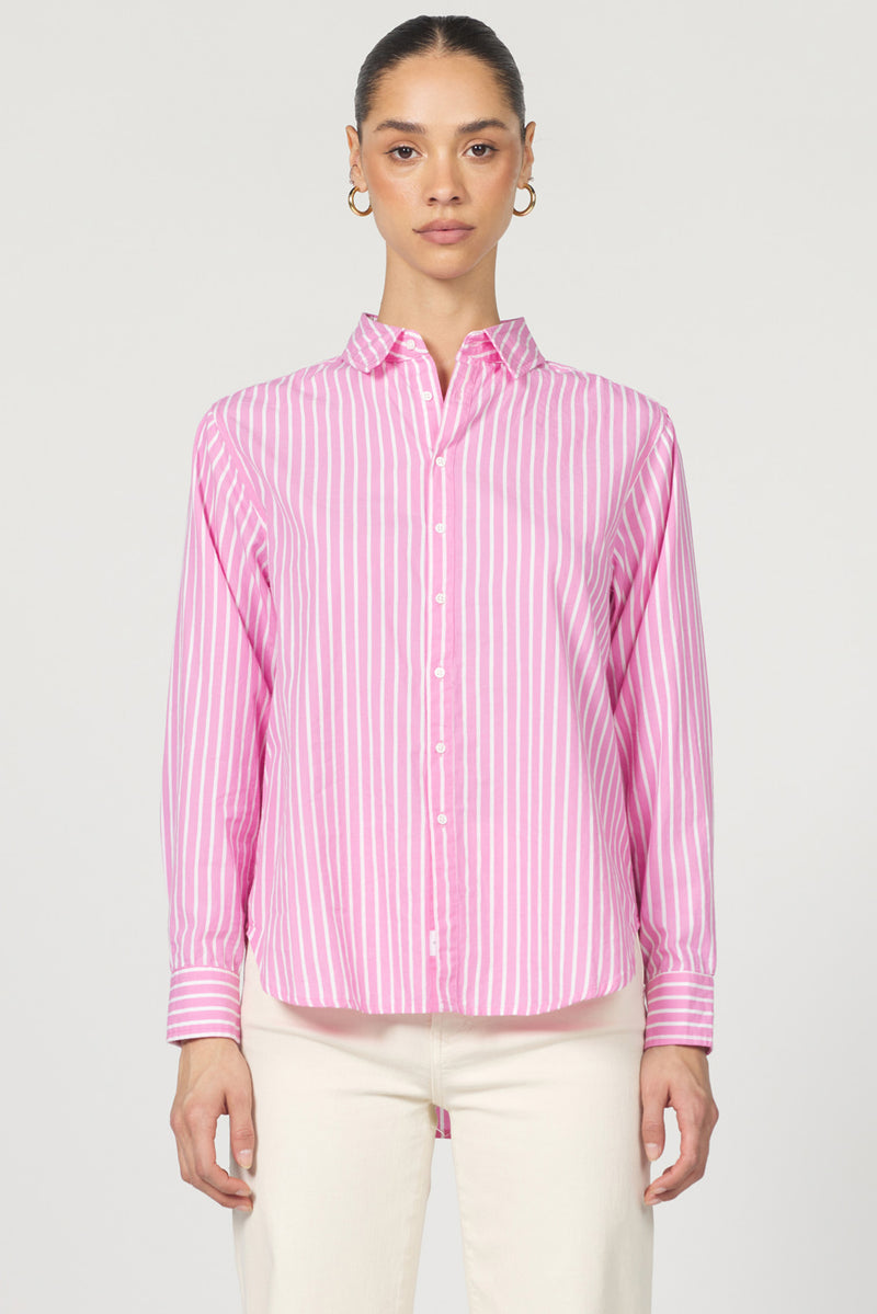 DEAR JOHN: LOLITA COLLARED LONG SLEEVE BUTTON-UP - ROSEWOOD STRIPE