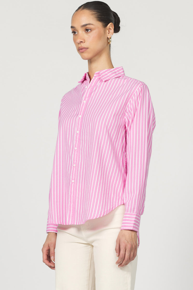 DEAR JOHN: LOLITA COLLARED LONG SLEEVE BUTTON-UP - ROSEWOOD STRIPE