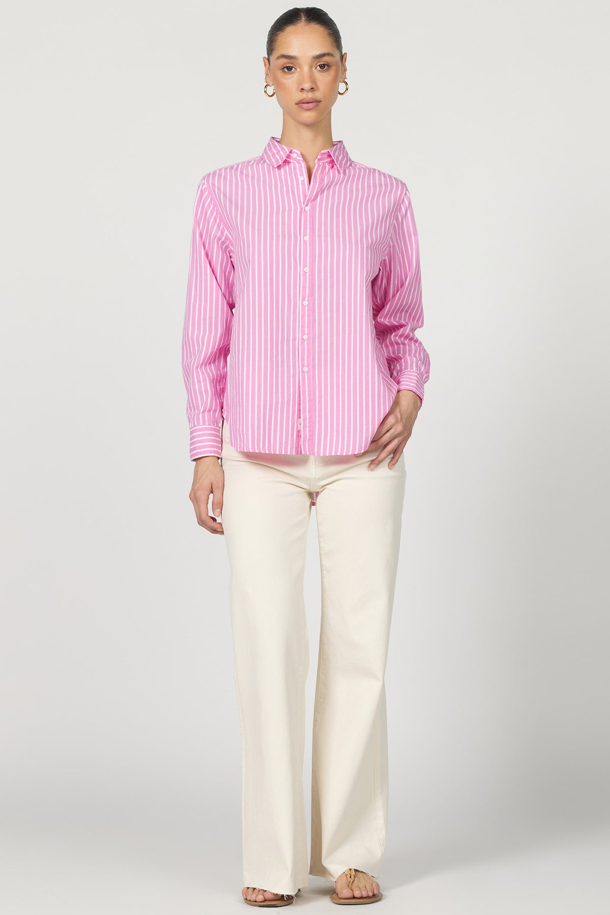 DEAR JOHN: LOLITA COLLARED LONG SLEEVE BUTTON-UP - ROSEWOOD STRIPE