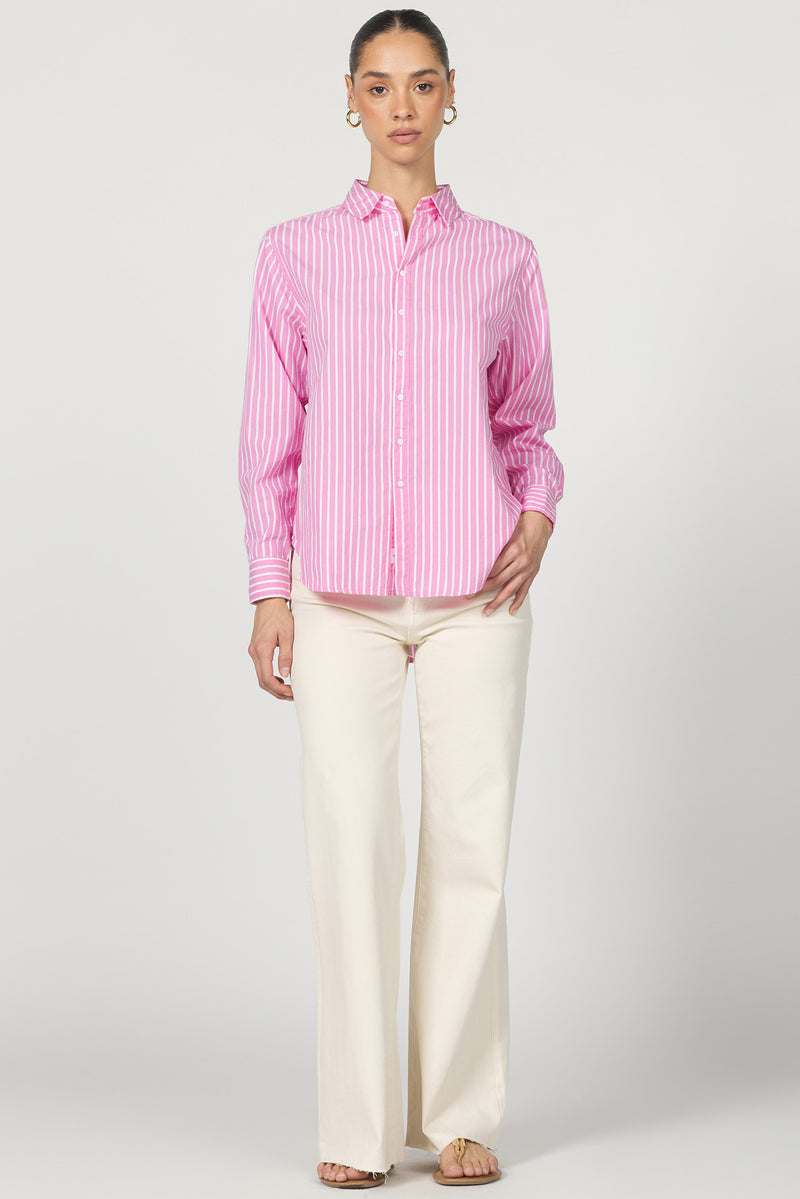 DEAR JOHN: LOLITA COLLARED LONG SLEEVE BUTTON-UP - ROSEWOOD STRIPE