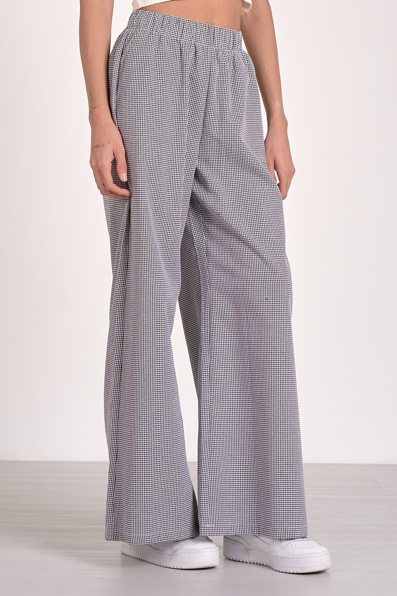 ELAN - ELASTIC WAIST WIDE LEG PANTS - BLACK & WHITE SEERSUCKER