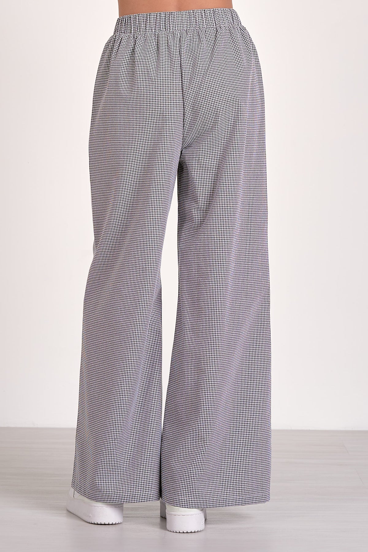 ELAN - ELASTIC WAIST WIDE LEG PANTS - BLACK & WHITE SEERSUCKER