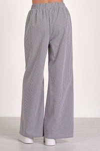 ELAN - ELASTIC WAIST WIDE LEG PANTS - BLACK & WHITE SEERSUCKER
