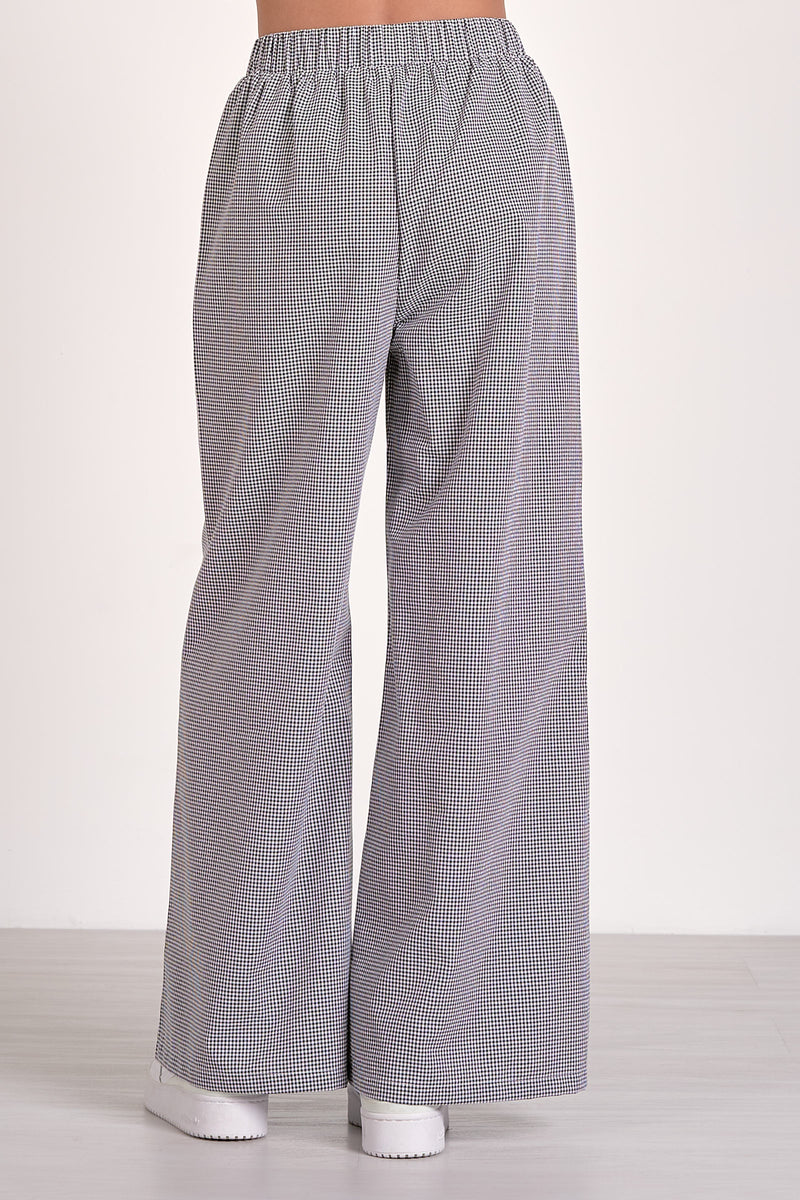 ELAN - ELASTIC WAIST WIDE LEG PANTS - BLACK & WHITE SEERSUCKER