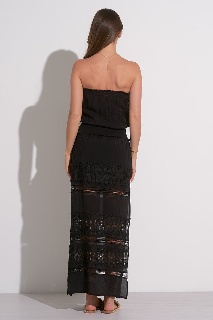 ELAN: LACE & CROCHET STRAPLESS MAXI DRESS - BLACK