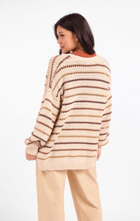 SADIE & SAGE: LOST RANGE STRIPE CARDIGAN - IVORY MULTI