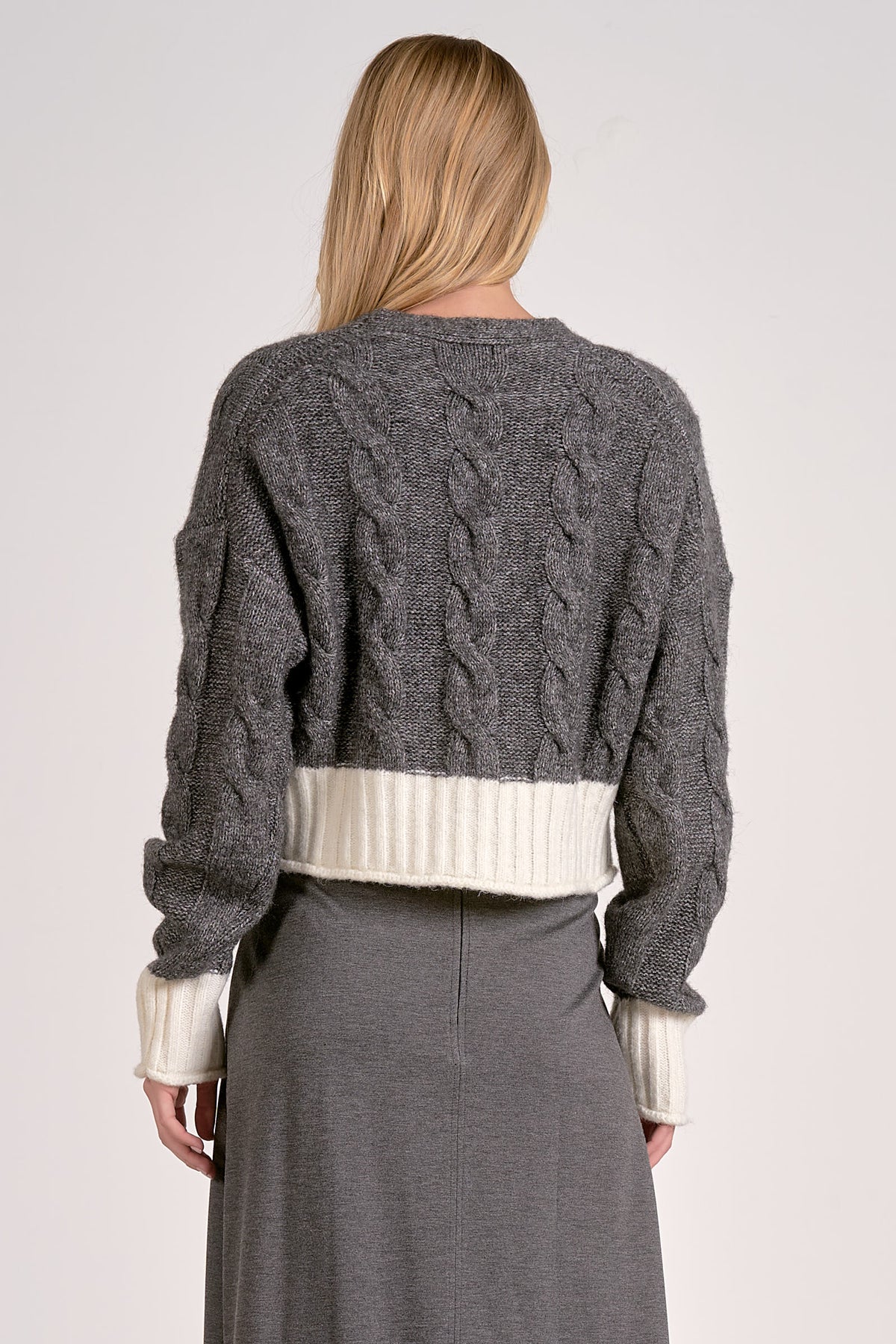 ELAN: CARRIE SWEATER CARDIGAN - GREY/WHITE COLORBLOCK