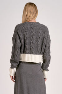 ELAN: CARRIE SWEATER CARDIGAN - GREY/WHITE COLORBLOCK