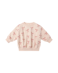 QUINCY MAE: RELAXED FLEECE SWEATSHIRT + SWEATPANT SET || RED BOWS ON ANTIQUE