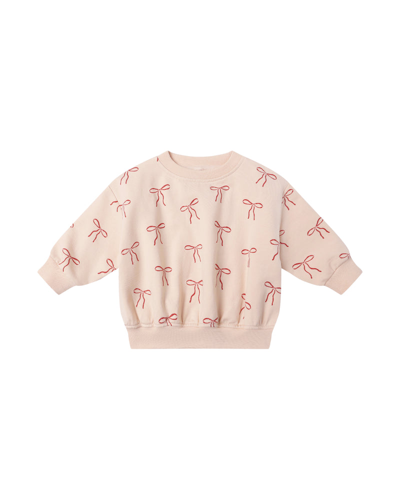 QUINCY MAE: RELAXED FLEECE SWEATSHIRT + SWEATPANT SET || RED BOWS ON ANTIQUE