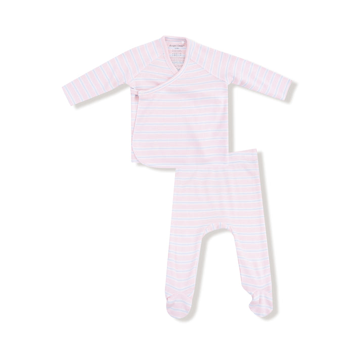 ANGEL DEAR: LONG SLEEVE KIMONO TOP & FOOTED PANT SET - PINK MULTI STRIPE