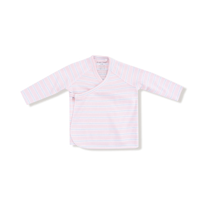 ANGEL DEAR: LONG SLEEVE KIMONO TOP & FOOTED PANT SET - PINK MULTI STRIPE