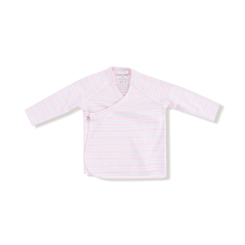 ANGEL DEAR: LONG SLEEVE KIMONO TOP & FOOTED PANT SET - PINK MULTI STRIPE