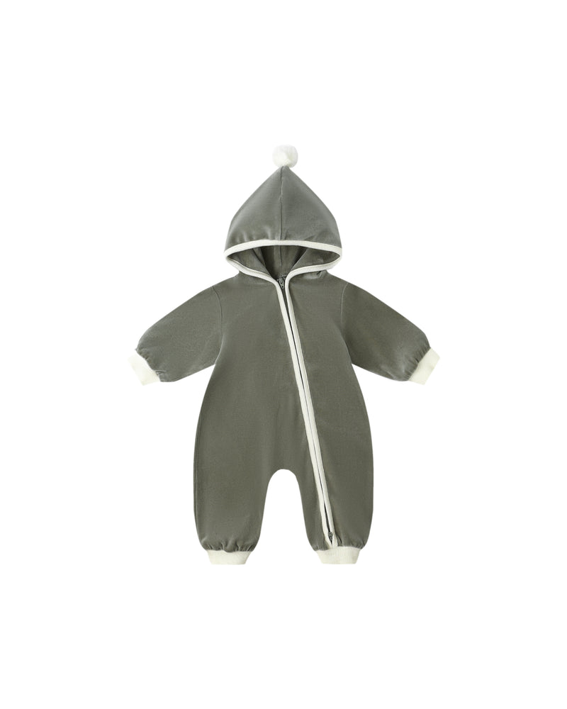 QUINCY MAE: VELOUR ZIP JUMPSUIT || FOREST