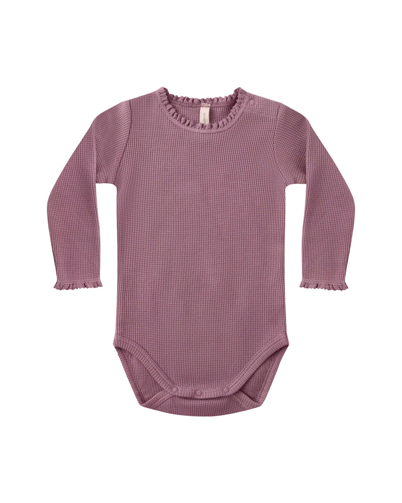 QUINCY MAE: WAFFLE LONG SLEEVE BODYSUIT+ SKIRTED BLOOMER SET || MULBERRY