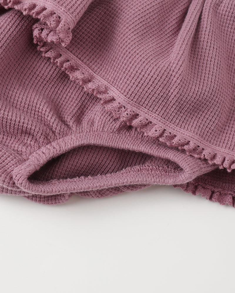 QUINCY MAE: WAFFLE LONG SLEEVE BODYSUIT+ SKIRTED BLOOMER SET || MULBERRY