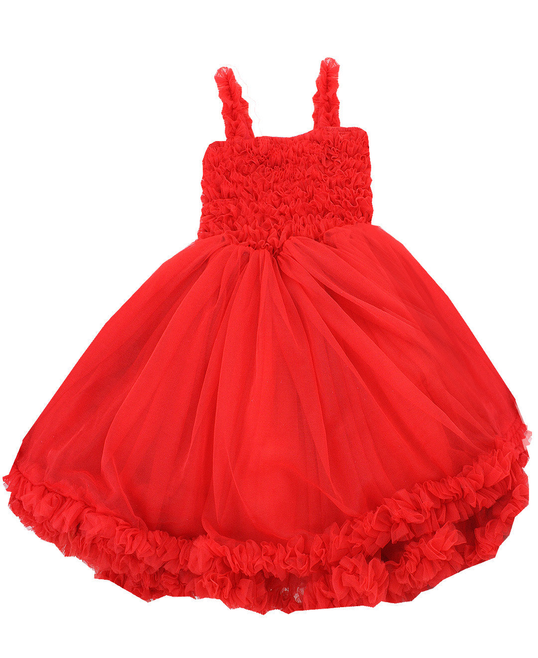 RUFFLE BUTTS: TULLE SLEEVELESS PRINCESS PETTI DRESS - BRIGHT RED