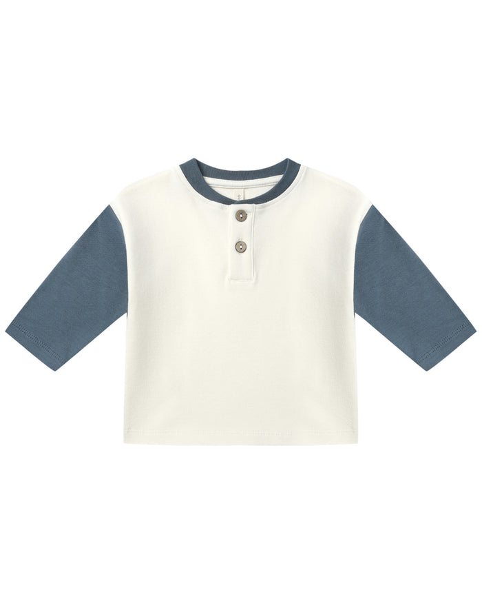 QUINCY MAE: LONG SLEEVE HENLEY TEE + DRAWSTRING PANT SET || OCEAN