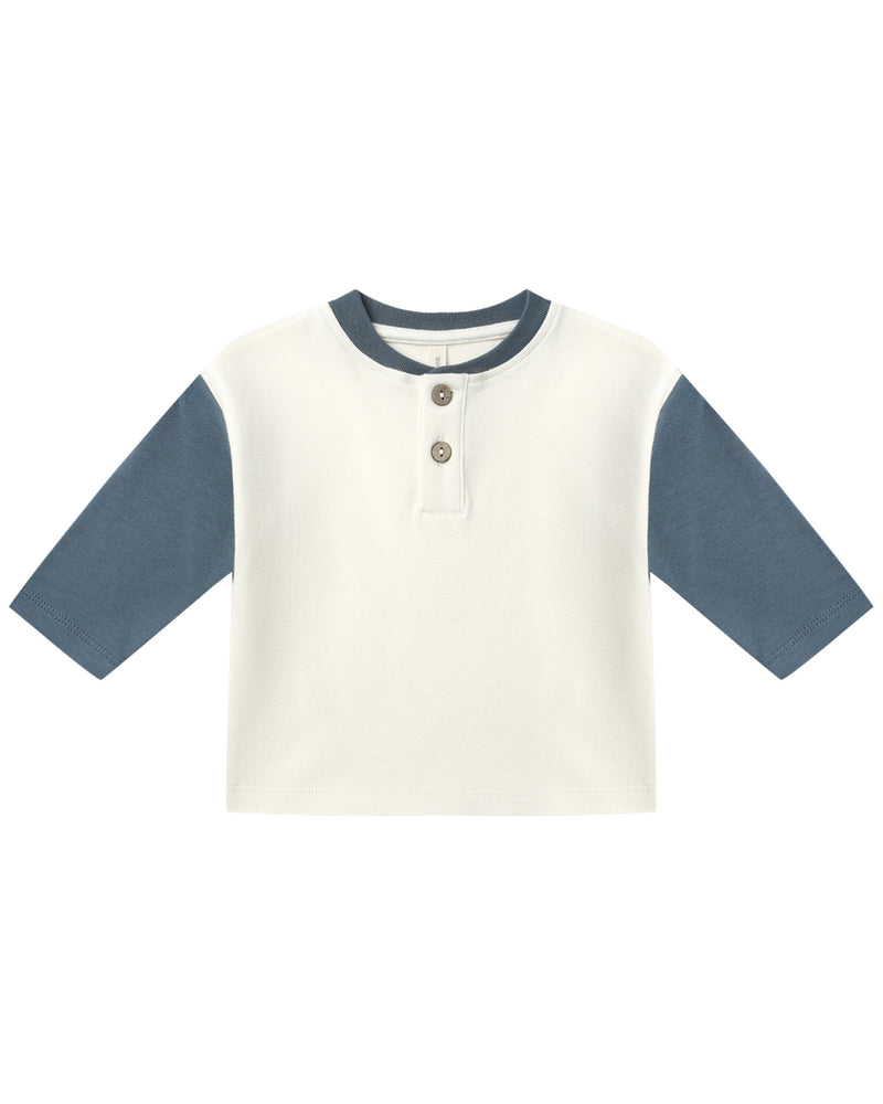 QUINCY MAE: LONG SLEEVE HENLEY TEE + DRAWSTRING PANT SET || OCEAN