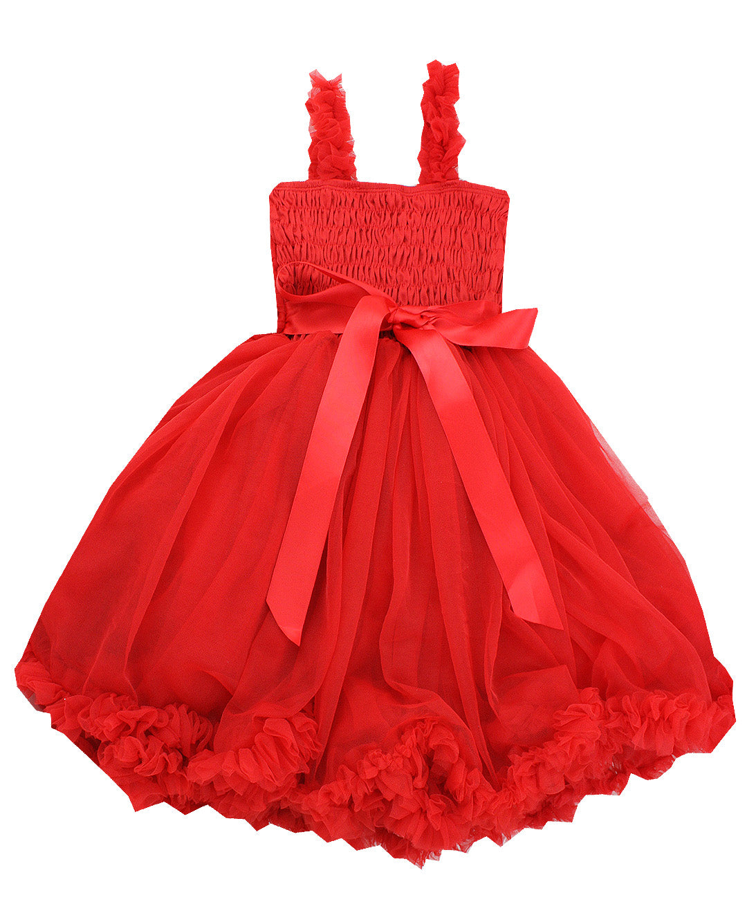 RUFFLE BUTTS: TULLE SLEEVELESS PRINCESS PETTI DRESS - BRIGHT RED