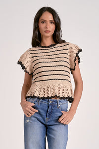 ELAN: NINA SWEATER TOP - NATURAL/BLACK