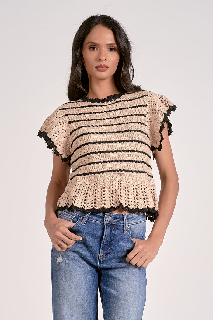 ELAN: NINA SWEATER TOP - NATURAL/BLACK