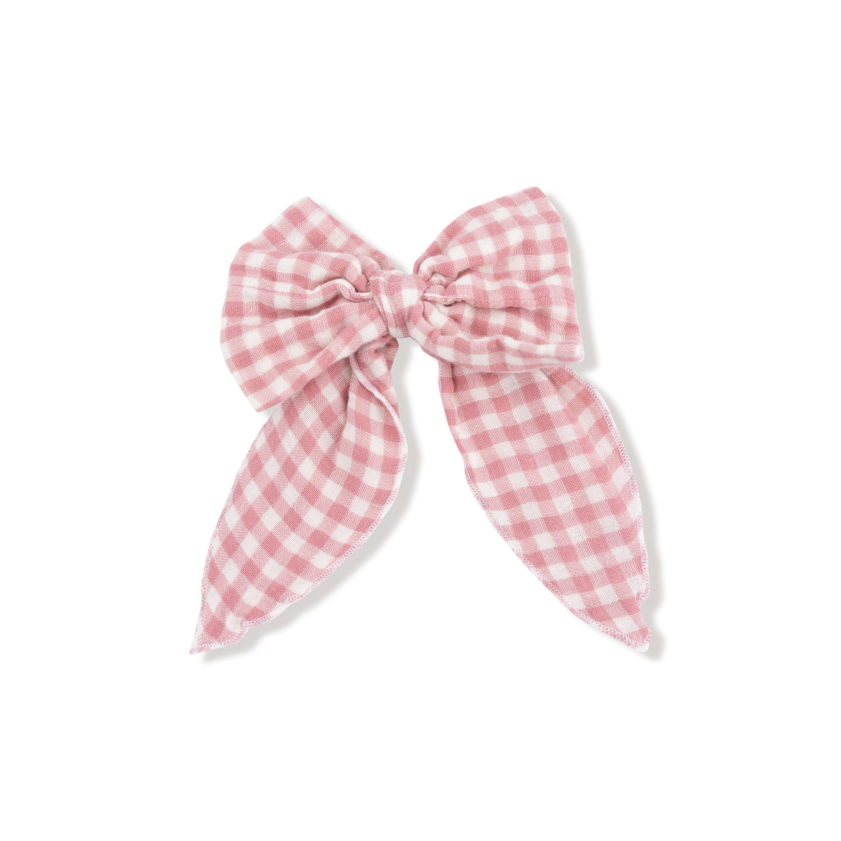ANGEL DEAR: BOW WITH TAILS CLIP IN - ROSE PINK PLAID