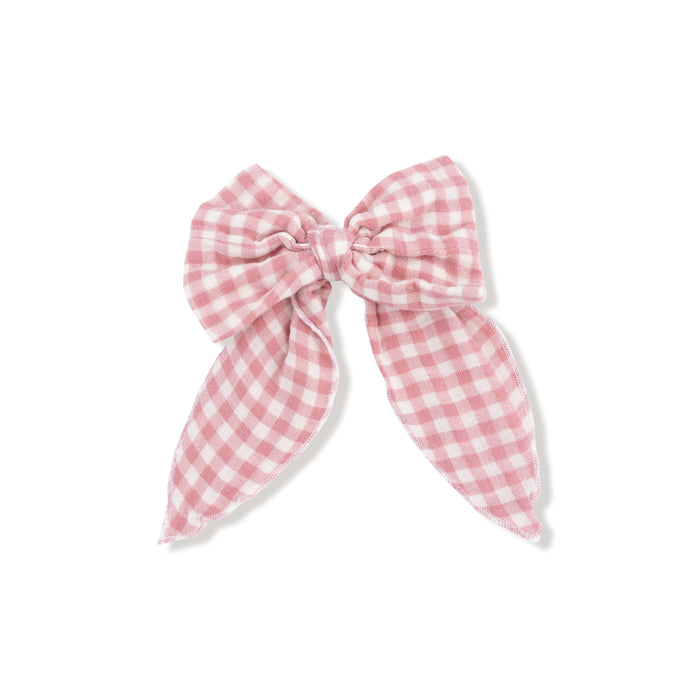 ANGEL DEAR: BOW WITH TAILS CLIP IN - ROSE PINK PLAID