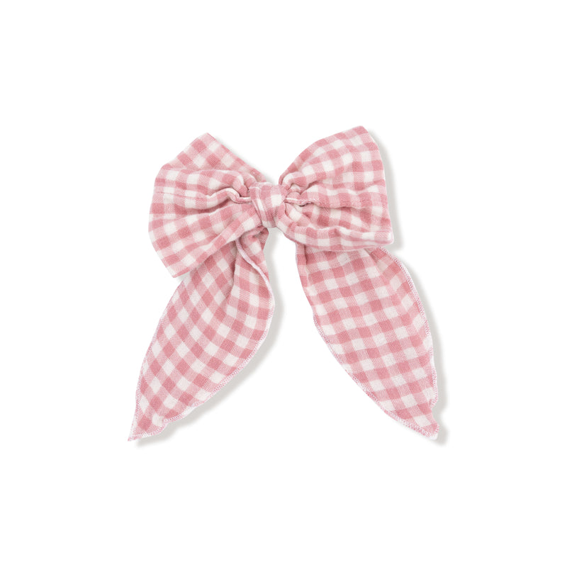 ANGEL DEAR: BOW WITH TAILS CLIP IN - ROSE PINK PLAID
