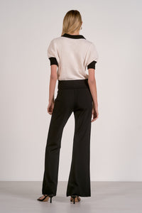 ELAN: 3/4 SLEEVE COLLARED SWEATER TOP - OFF WHITE/BLACK