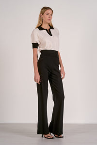 ELAN: 3/4 SLEEVE COLLARED SWEATER TOP - OFF WHITE/BLACK