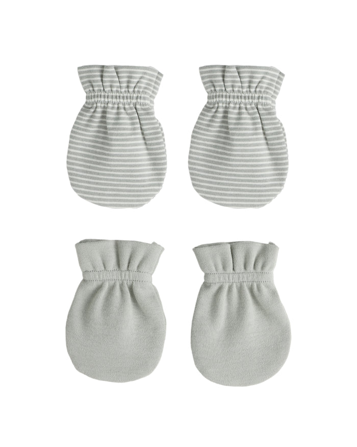 QUINCY MAE: NO SCRATCH MITTENS SET || SAGE MICRO STRIPE & SAGE