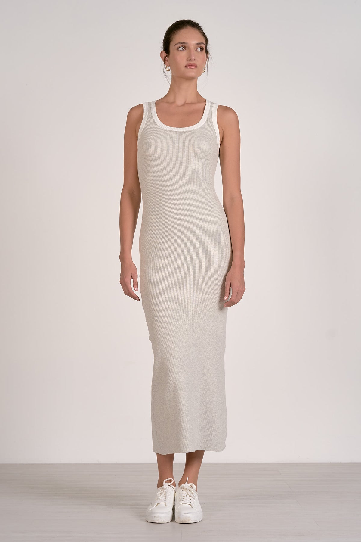 ELAN: CONTRAST TANK MAXI DRESS - GREY WITH WHITE TRIM