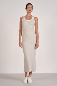 ELAN: CONTRAST TANK MAXI DRESS - GREY WITH WHITE TRIM