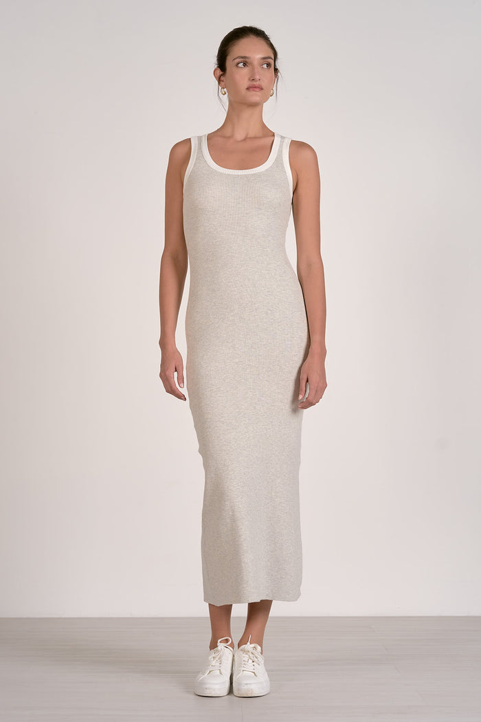 ELAN: CONTRAST TANK MAXI DRESS - GREY WITH WHITE TRIM