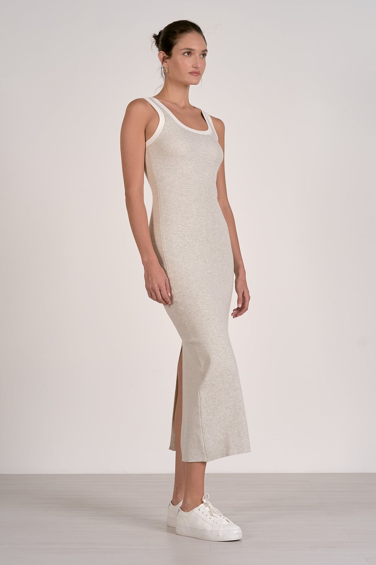 ELAN: CONTRAST TANK MAXI DRESS - GREY WITH WHITE TRIM