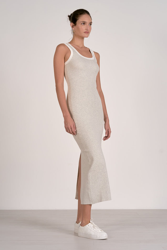 ELAN: CONTRAST TANK MAXI DRESS - GREY WITH WHITE TRIM