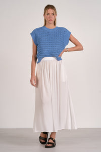 ELAN: OPEN KNIT SHORT SLEEVE SWEATER - BLUE