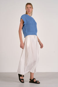 ELAN: OPEN KNIT SHORT SLEEVE SWEATER - BLUE