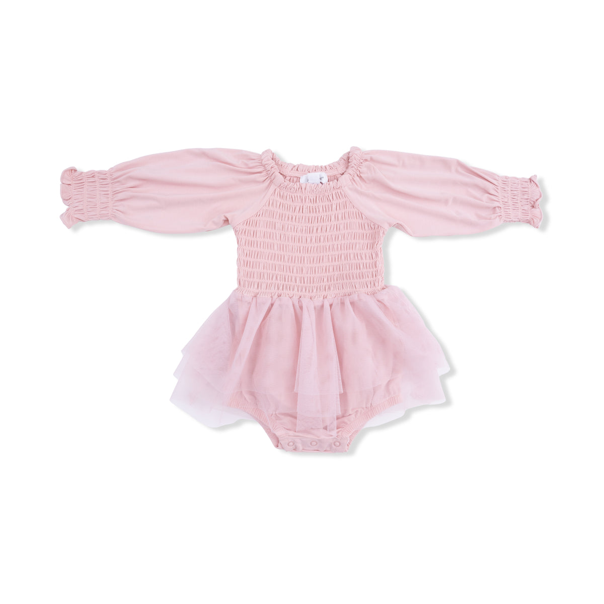 ANGEL DEAR: LONG SLEEVE SMOCKED BUBBLE WITH TUTU - PEACHSKIN