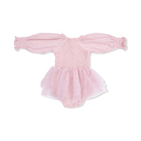 ANGEL DEAR: LONG SLEEVE SMOCKED BUBBLE WITH TUTU - PEACHSKIN